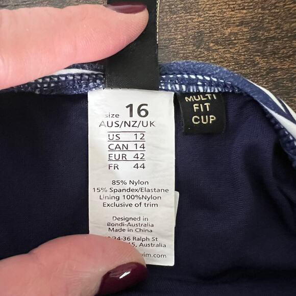 Niptuck Swim Women Plus Size 16 Tankini Navy White Stripe Multi Fit Cup Nautical - Picture 6 of 9